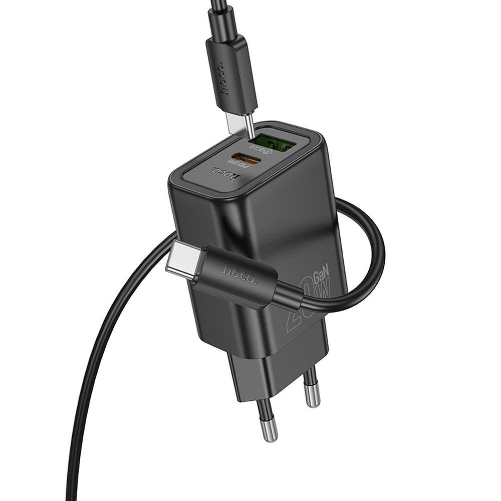 Hoco N61 wall charger USB A + Type C + cable Type C to Lightning PD QC3.0 3A 20W black