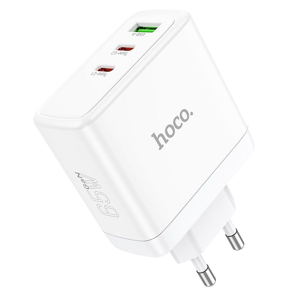 HOCO N30 wall charger 2 x Type C + USB A QC PD 65W GaN white