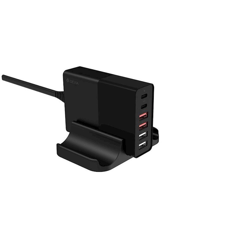 Devia wall charger Extreme PD QC 3.0 75W 2x USB-C 4x USB black