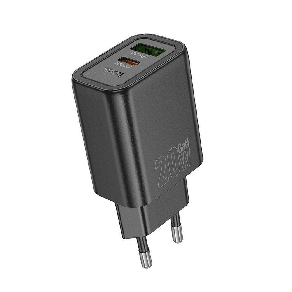 Hoco N61 wall charger USB A + Type C PD QC3.0 3A 20W black