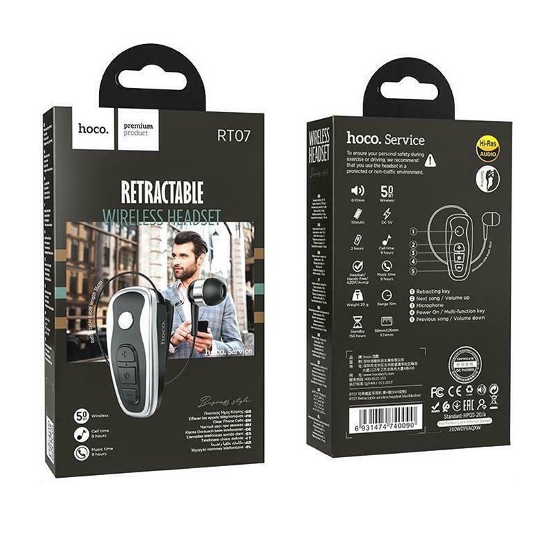 Hoco RT07 In-ear Bluetooth Handsfree Ακουστικό Πέτου Μαύρο