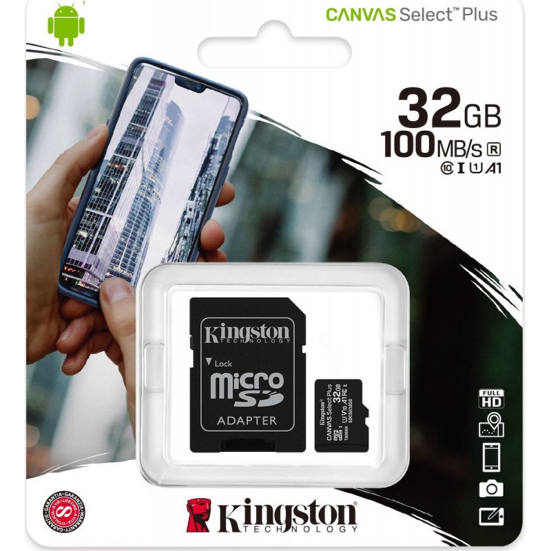 Kingston Canvas Select Plus microSDXC 32GB Class 10 U1 V10 A1 UHS-I με αντάπτορα