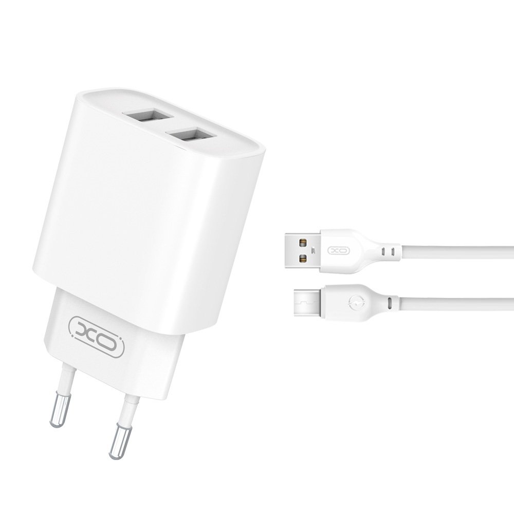 XO CE02C wall charger 2x USB 2,1A white + USB-C cable