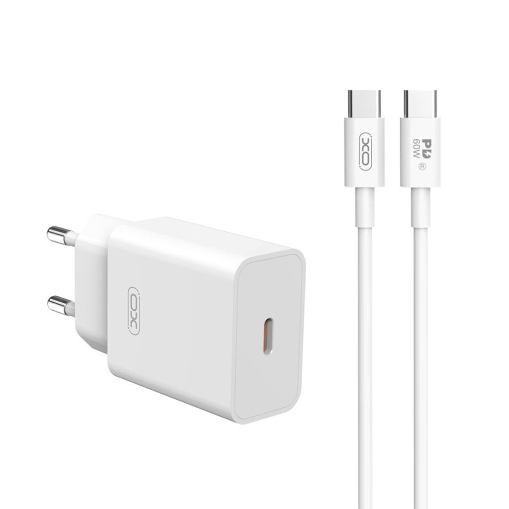 XO L126 wall charger 220V 20W USB-C, cable C-C white