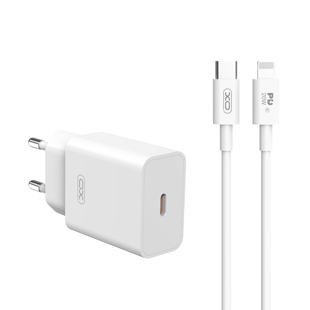XO L126 wall charger 220V 20W USB-C, cable C-Lightning white