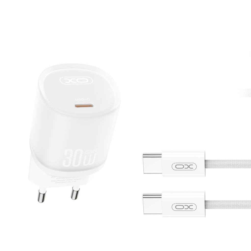 XO L149 wall charger 220V 30W USB-C + USB-A, C-C cable, white