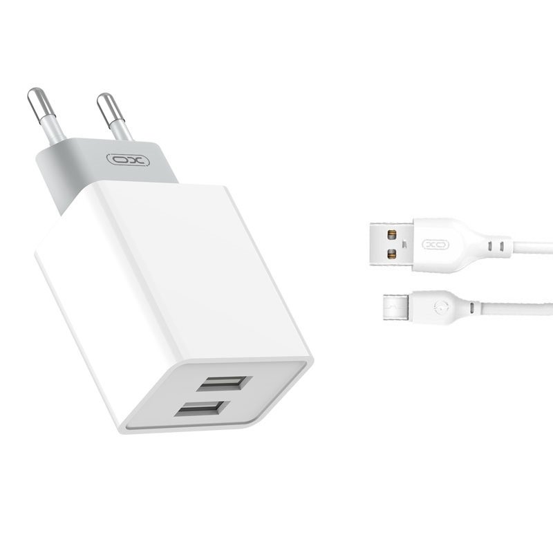 XO – L65 wall charger 2x USB 2,4A + Type-C cable white